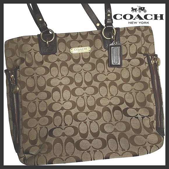 Coach F19388 Gallery Signature NS Zip Tote Handbag Purse (tan khaki/brown)